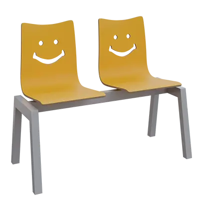 SMILE 2, dřevěná lavice do čekárny, 2-sedák, žlutá, kostra stříbrná